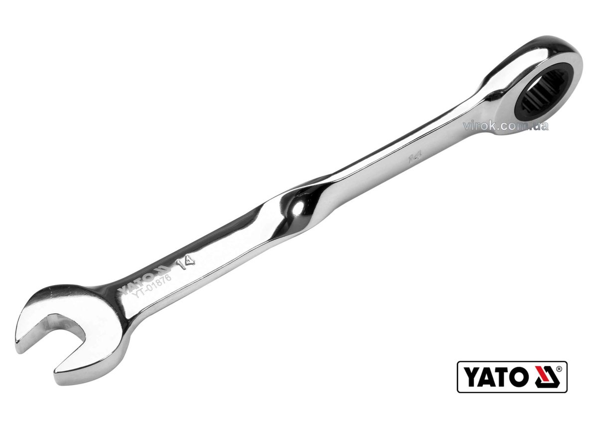 YATO Ключ ріжково-накидний, кручений 90° з тріщаткою YATO : М= 14 x 192 мм, HRC 40-45, Cr-V  | YT-01