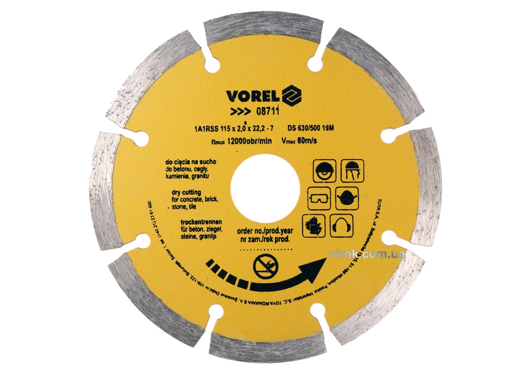 VOREL Диск відрізний алмазний сегментний : SEGMENT Ø= 115 мм  | 08711
