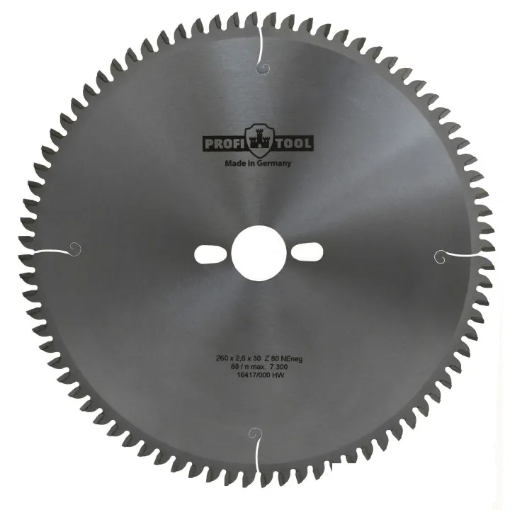 Диск пильный по алюминию 260х2.6х1.8х30 мм, Z=80, форма зуба TFneg, поперечный рез PROFITOOL