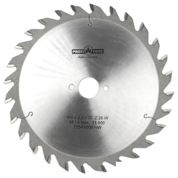 Диск пильный по дереву 160х2.2х1.4х20 мм, Z=28, зуб W (ATB), продольный+поперечный рез PROFITOOL