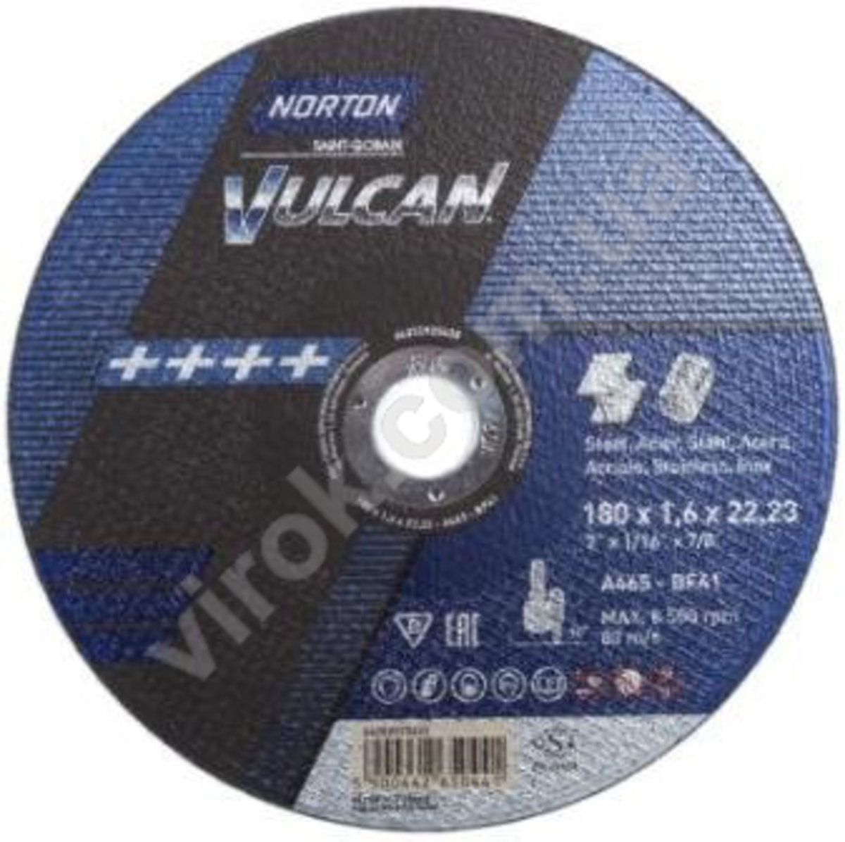 NORTON Диск відрізний по металу і нержав. сталі тм " VULCAN"; Ø= 180х22,2 мм, t= 1,6 мм | 70V105