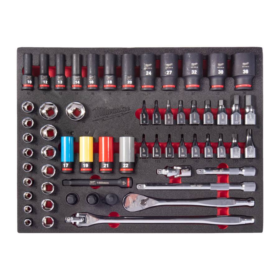 MILWAUKEE Ложемент з головками ударними та хромованими, (60шт) (45х536х417мм) для візків