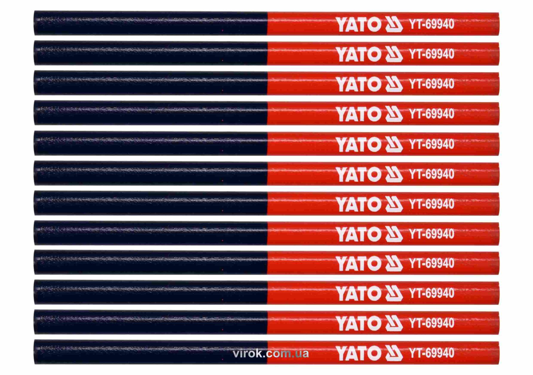 YATO Олівці столярні двоколірні YATO : L= 175 мм, стержень 4 x 2 мм, синьо-червоні, уп. 12 шт  | YT-