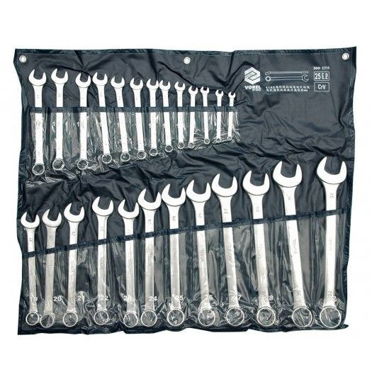 VOREL Ключі ріжково - накидні Cr-V на плахті, M 6-32 мм, Набір 25 шт.  | 51715