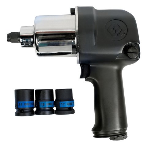 KING TONY Пневматический гайковерт 1/2" 678 Нм, в комплекте 3 торцевые головки | P33411-040B