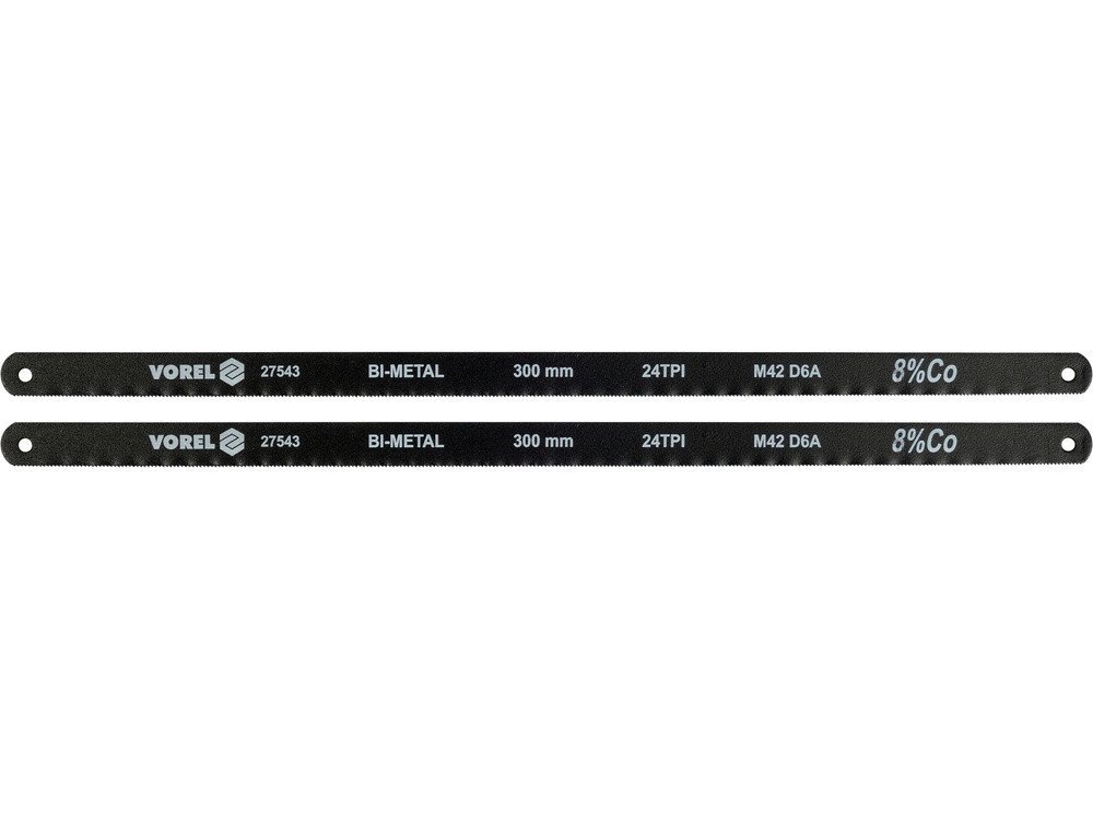 Полотно різальне по металу BI-мет VOREL M42+D6A+Co8%, 300х12,6х0,65 мм, 24 зуби/1", паков. 2 шт [10]