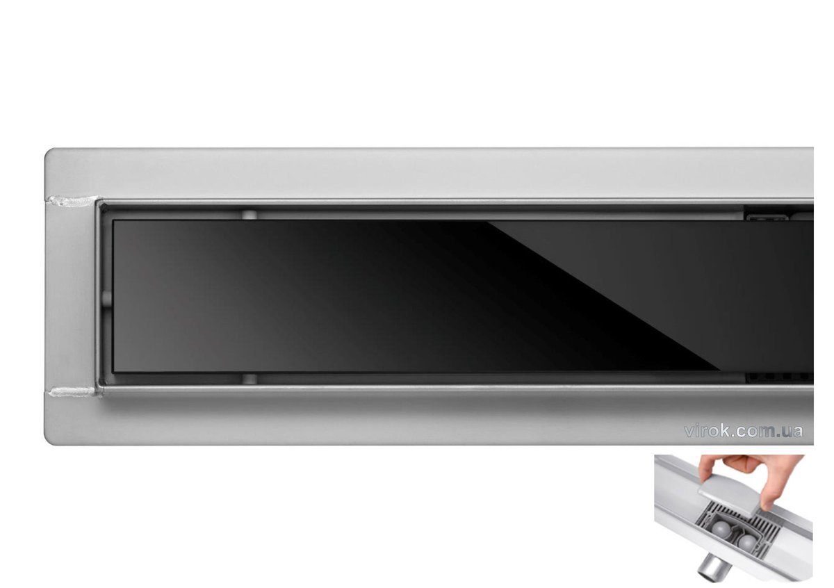 FALA Трап підлоговий для душу з нержавіючої сталі "BLACK GLASS" ; 60х 7х 7 см  | 75386