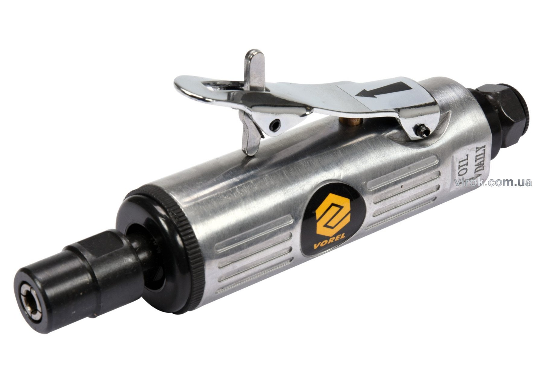 VOREL Шліфмашина пневматична пряма : Ø 1/4", патрон Ø= 6 мм, тиск- 6,3 Bar, 100 л/хв  | 81107