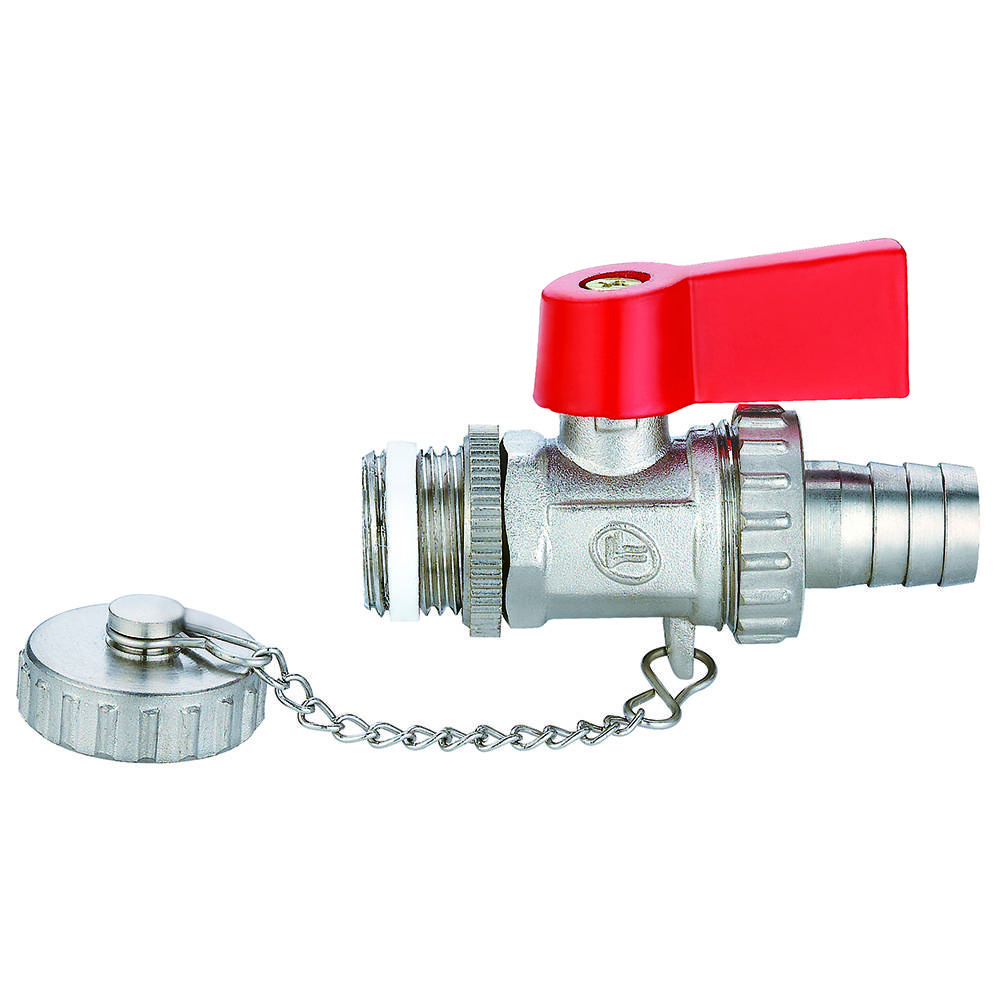 Кран лат. шар. для сантехприладів дренажний 1/2З з штуцером та заглушкою, ал. ручка Double-lin