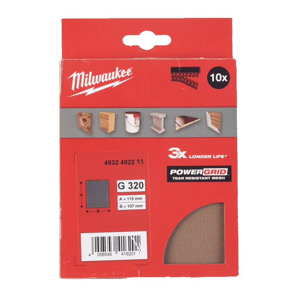 MILWAUKEE Сетчастые шлифлисты для вибрационных шлмфмашын 115x107 HL G320 - 10 шт | 4932492253