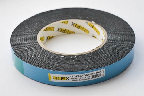 Лента клейкая двухсторонняя на вспененной основе 19мм*10м чёрная UNIFIX