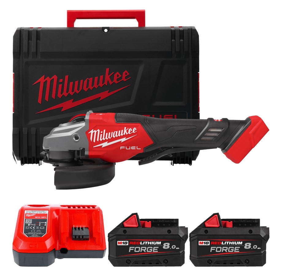 Шліфмашина кутова акумуляторна, M18 FHSAG125XBDB2-802X, Ø125мм (+зар.пр.,2ак.Х 8Аг,HDкейс)