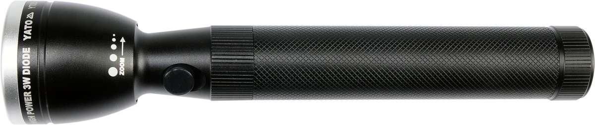 YATO Ліхтар діодний 3Вт на батарейки 2xR14 (2xC) і 3 режими світла; 228х47 мм, водонепроникний, чохо