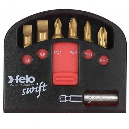 FELO Набор бит Swіft TIN 25 мм SL / PZ / PH2 + магнитный держатель 7шт IP. // 02060171