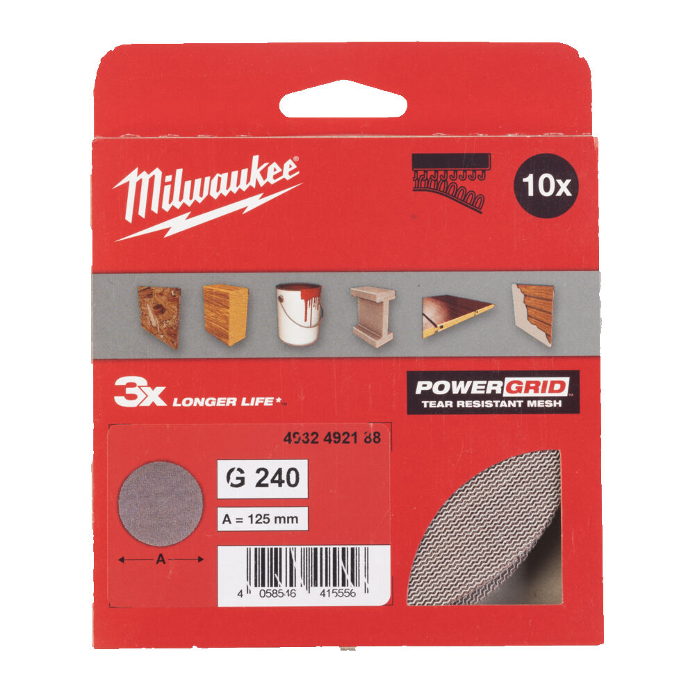MILWAUKEE Сітка шліфувальна PG Mesh HL, Ø125мм, зерно 240, (10шт) | 4932492188