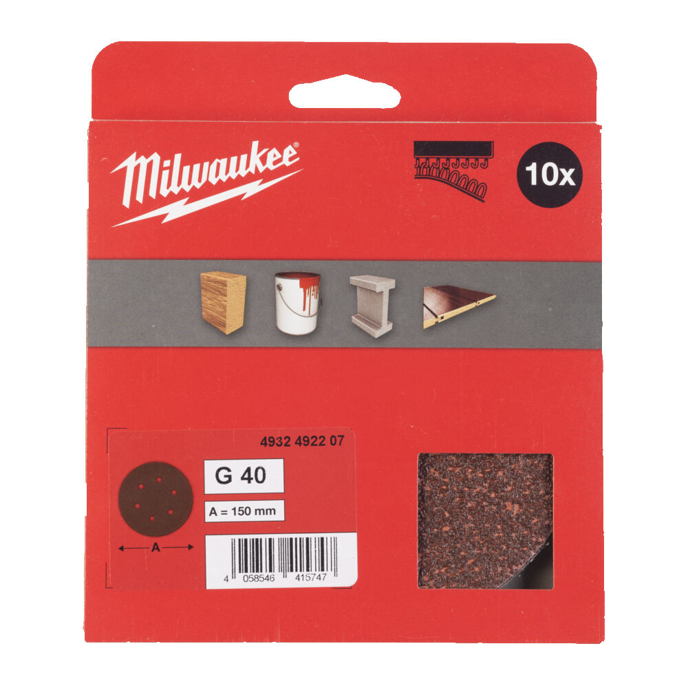 MILWAUKEE Круг шліфувальний HL 6 отв., Ø150мм, зерно 40, (10шт) | 4932492207