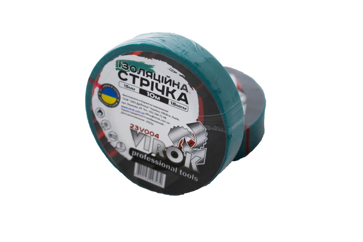 VIROK Стрічка ізоляційна : 15мм х 10 м x 0,18 мм ЗЕЛЕНА  | 23V004