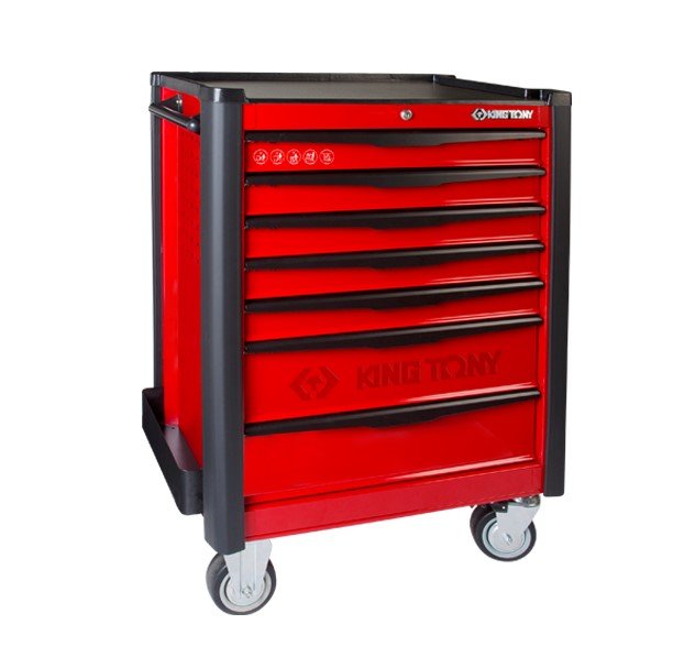 KING TONY Тумба инструментальная 7 полочная (каждая полка с фиксатором) с бампером | 87934-7BF