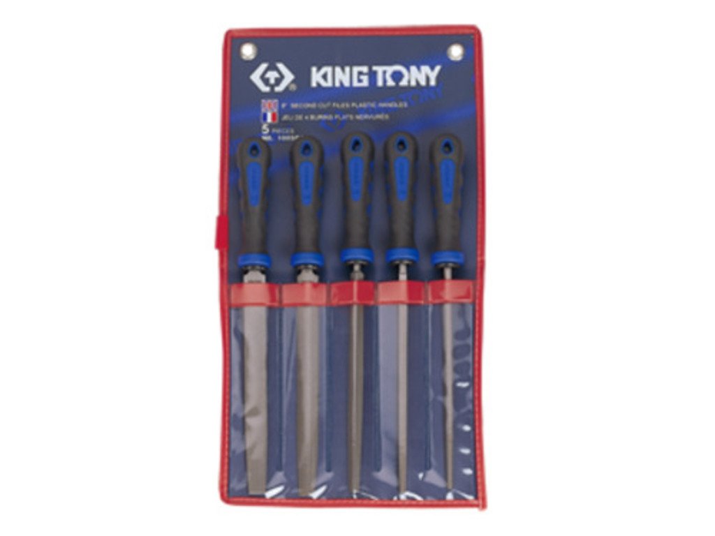 KING TONY Набор напильников 200 мм, двухкомпонентные рукоятки, 5 предметов | 1005GQ