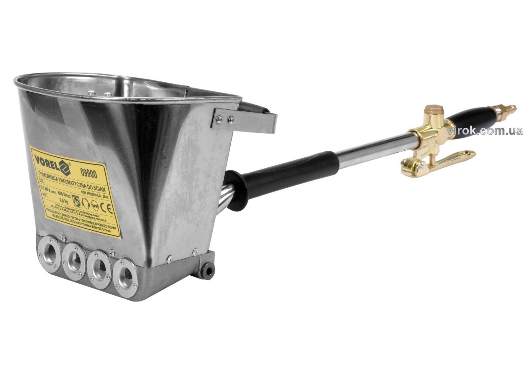 VOREL Ковш пневматичний для штукатурки стін : ємність- 4 л, 4 бар, 400 л/хв, продукт.- 50 м²/год  | 