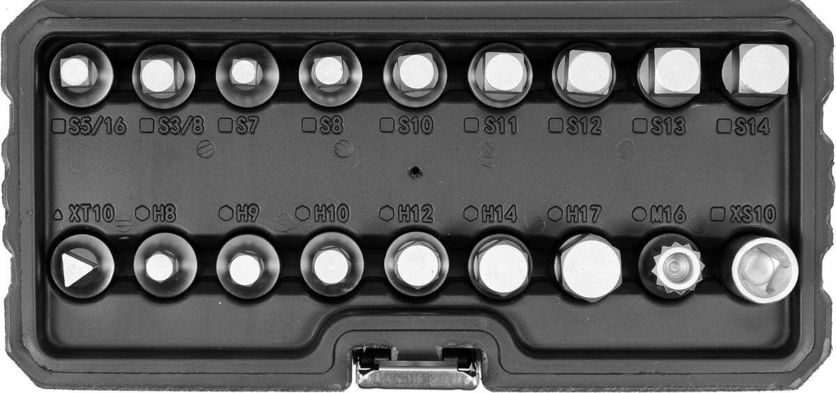 YATO Торцеві насадки для оливозливних пробок YATO: квадрат- 3/8"; Cr-V, 18 шт  | YT-05991