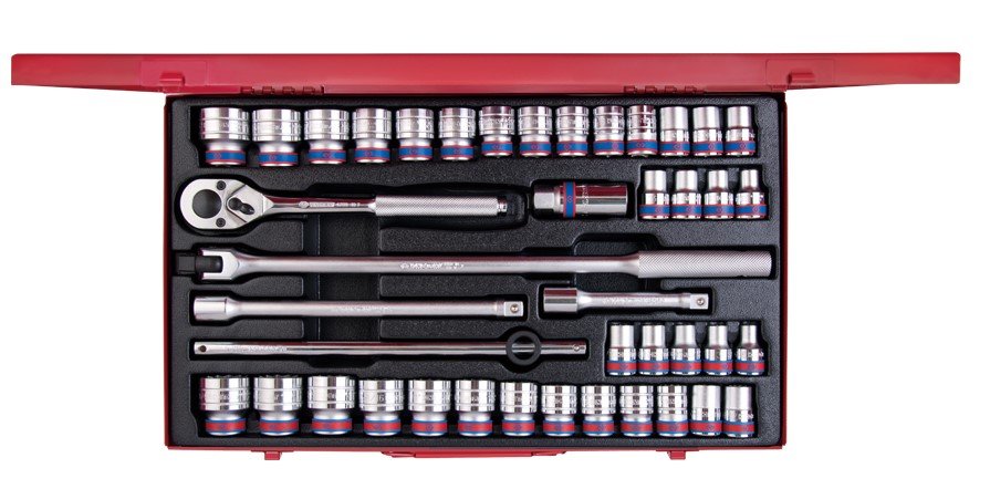 KING TONY Набор головок 1/2" 43 ед. 12-ти гранные,короткие, дюймовые+метрические | 4042CR