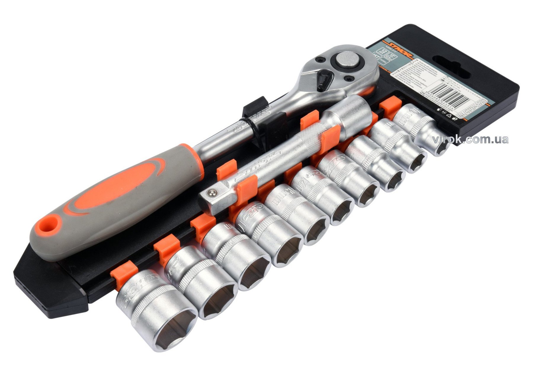 STHOR Набір головок торцевих : квадрат 1/2", М10-24 мм, з тріщаткою і подовжувачем  | 58633