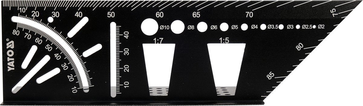 YATO Кутник алюмінієвий стереометричний 3D YATO 150х 70х 215 мм з транспортиром і шаблонами отворів 