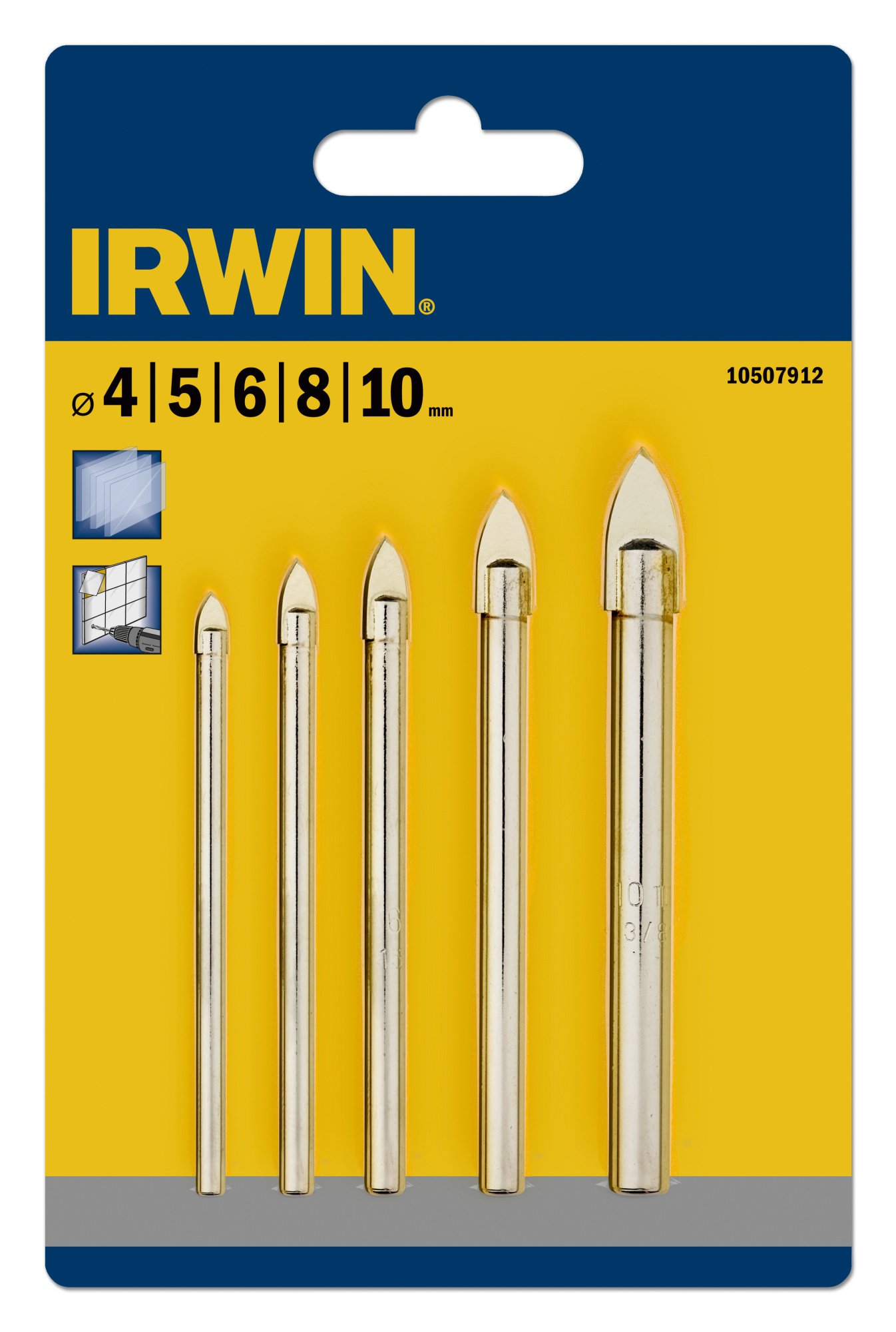 IRWIN Набор сверл по стеклу и плитке 5шт. (4/5/6/8/10мм), | 10507912