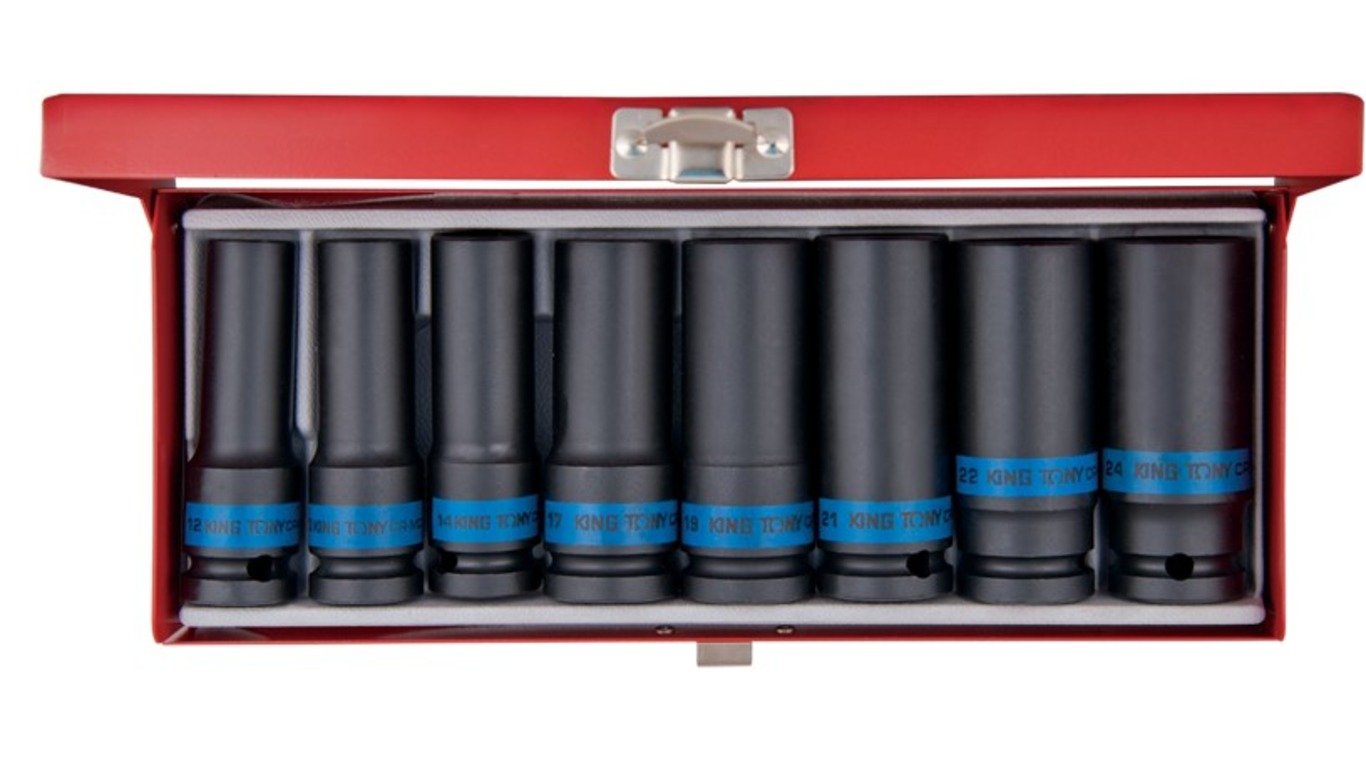 KING TONY Набор головок ударных 1/2" 8 ед. 6-ти гранные,длинные, 12-23 мм | 4410MP