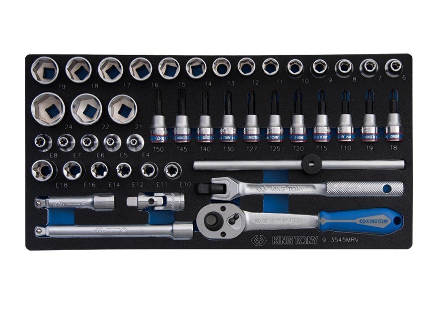 KING TONY Набор торцевых головок 3/8" с принадлежностями, ложемент, 45 пр. (EVA ложемент) | 9-3545MR