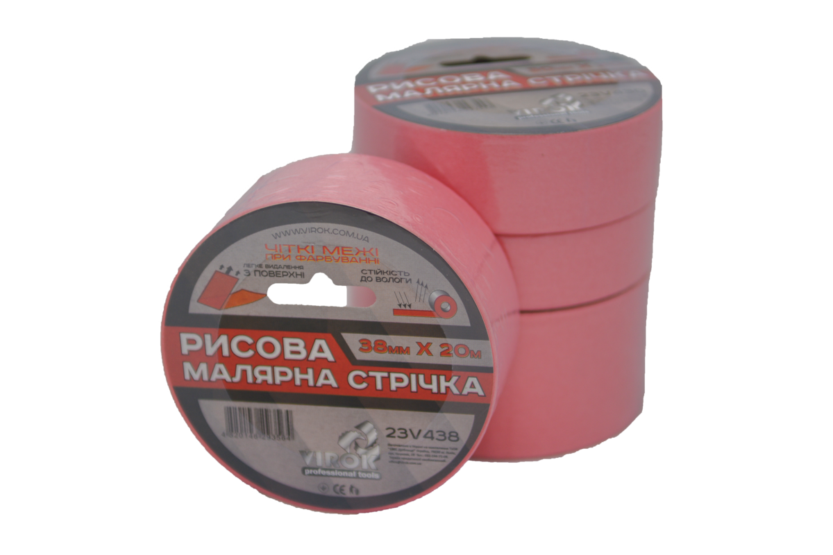 VIROK Малярна стрічка рисова 38мм х 20 м. (Гідростійка/ ідеальний край для фарбування). рожева  | 23