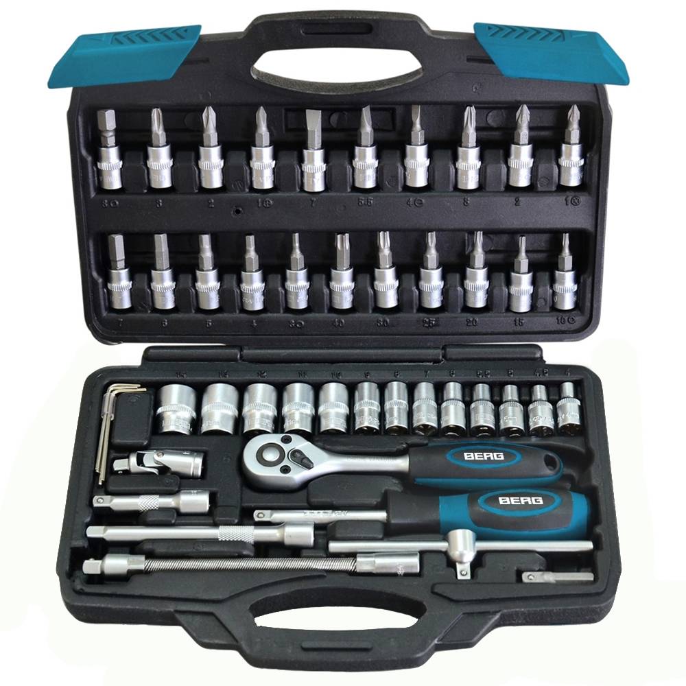 Набір головок та насадок 1/4 (4-14мм), Cr-V, 45шт Berg | 52-106
