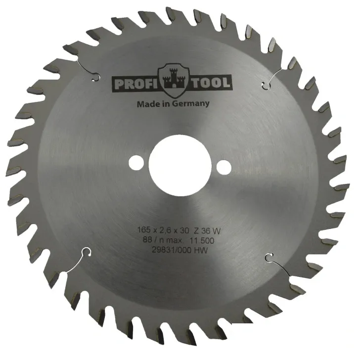 Диск пиляльний 165х2,6х1,6х30 мм, Z=36, форма зубця W (ATB), нахил зубця 15° PROFITOOL 2116502 