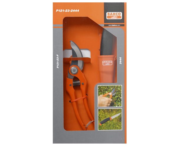 P121-23-2444 Садовый набор BAHCO Секатор плоскостной P121-23-F + Нож 2444