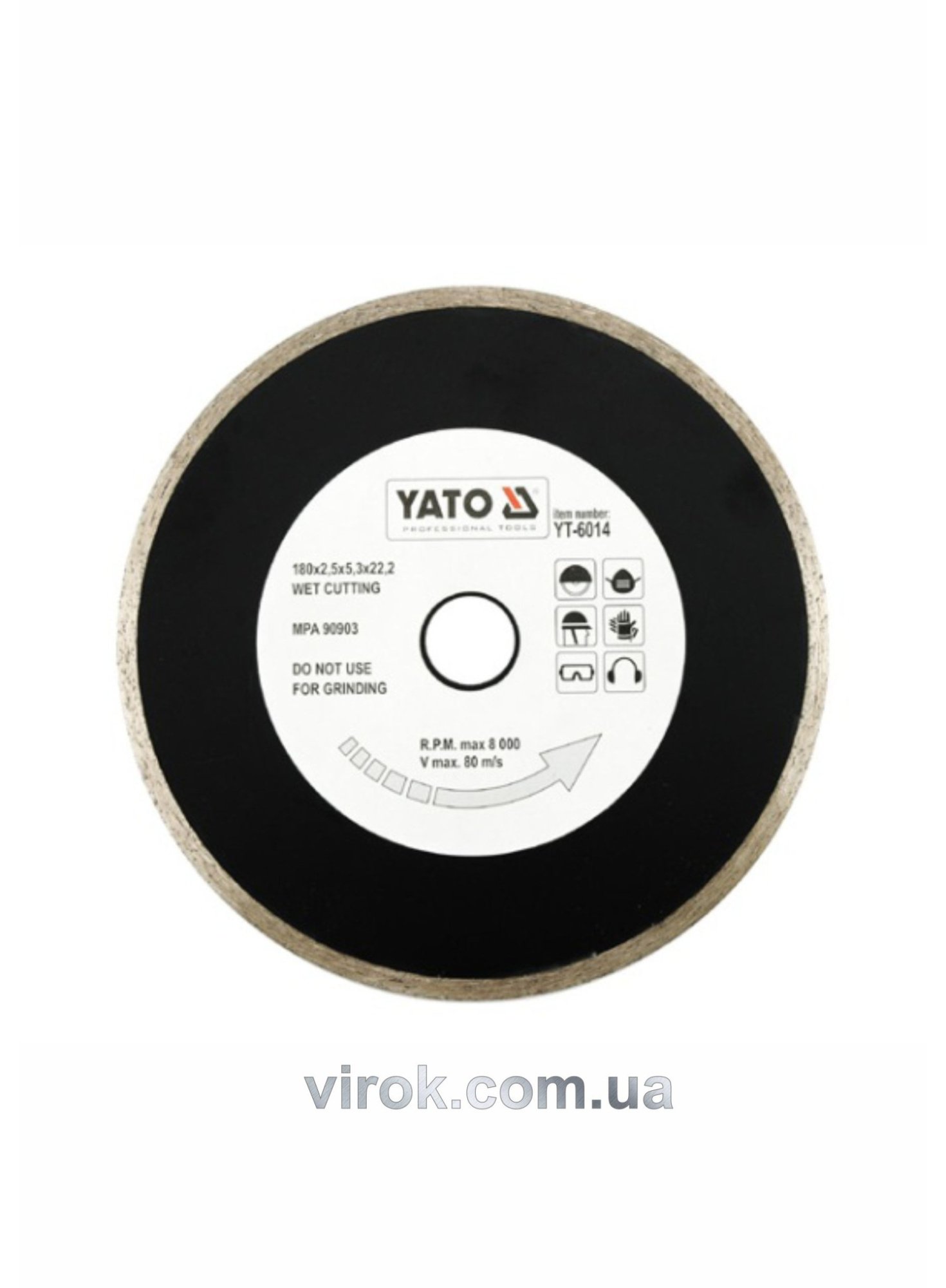 YATO Диск алмазний суцільний YATO : Ø= 180x5,3x22,2 мм. H= 2,5 мм. для мокрої різки  | YT-6014