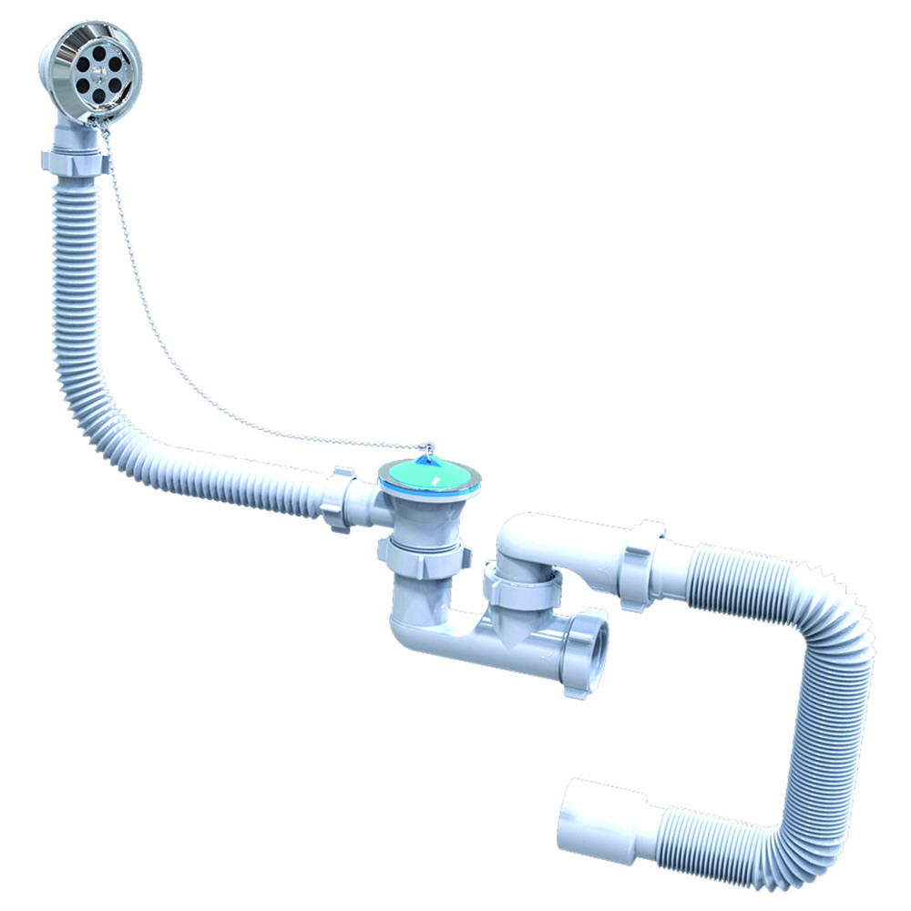 Сифон для глиб. ванн та піддонів з гнуч. трубою 40х50 мм, переливом та нерж. випуском 1 1/2 Fonte