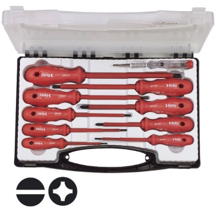 FELO Набор отверток высоковольтных 1000 В + тестер + кейс // 60011096