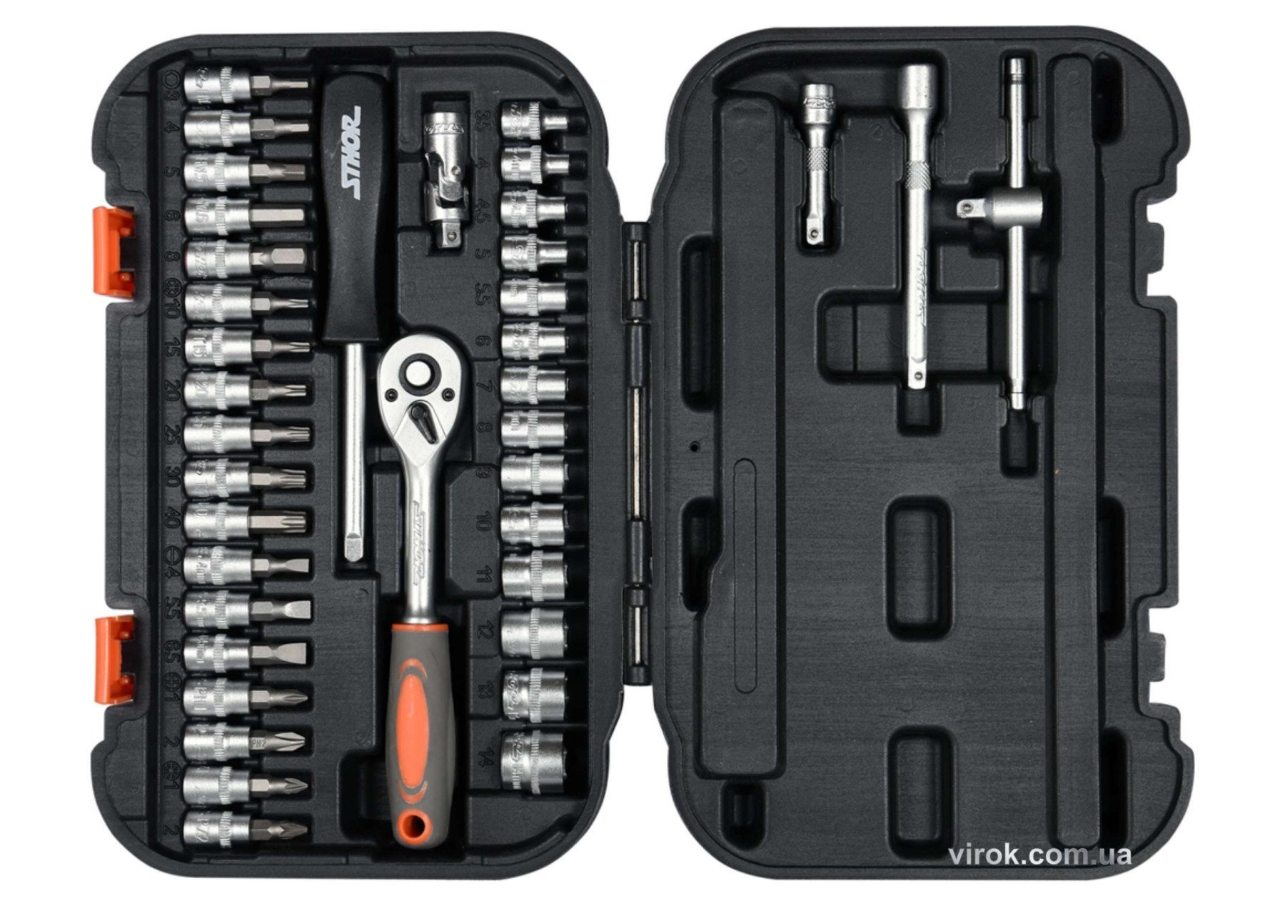 STHOR Набір головок торцевих, насадок : квадрат 1/4", М3.5-14 мм з інструментами  | 58640