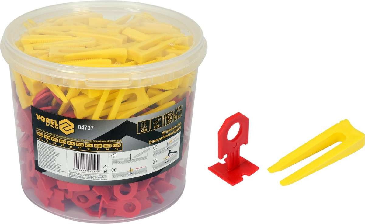 VOREL Кліпси і клини для викладання керамічної плитки : 3 мм, t≤ 14 мм. 300 + 100 шт.  | 04737