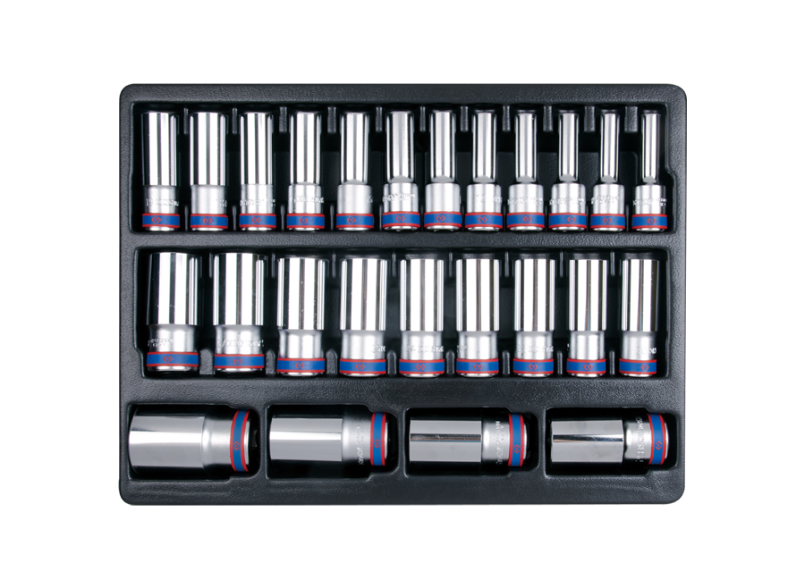 KING TONY Набор торцевых головок 1/2" 12 гранн длинных 25ед (08-36mm) | 9-4235MR