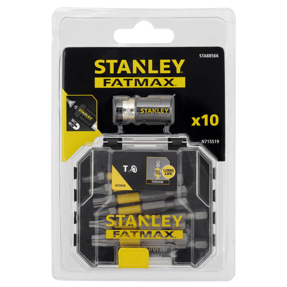 STANLEY Набор бит FatMax, Torx, T10, T15, T20, T25, T30, Т40, L=50 мм, 10 шт, пластиковый кейс