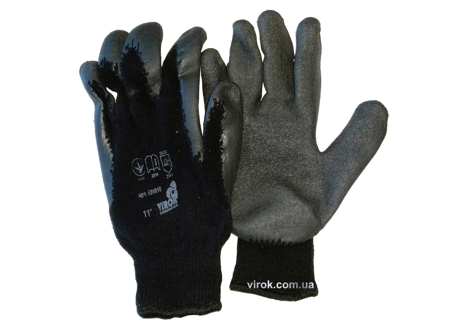 VIROK Рукавиці TRIDENT- трикотажні бавовняні сірі 10 клас покритті рифленним латексом | 83V010