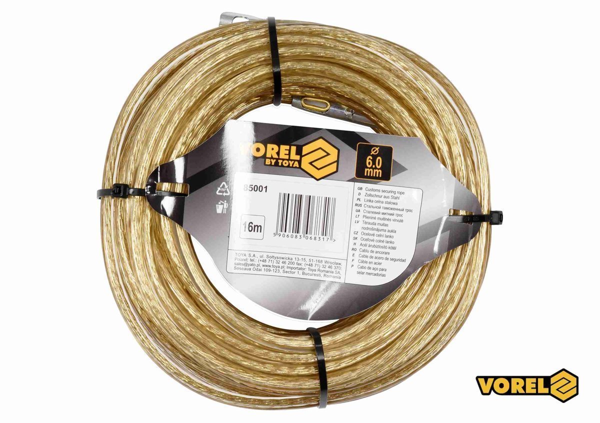 VOREL Трос сталевий з наконечниками для пломб : Ø6 мм x 16 м  | 85001