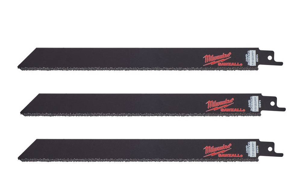 MILWAUKEE Полотно для шабельних пил Carbide Grit, 230мм, (3шт) (чавун, абразивні матеріали, фібергла