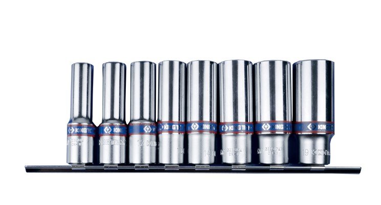 KING TONY Набор головок 3/8" 8 ед. 6-ти гранные, длинные (10-19mm) на планке | 3508MR10