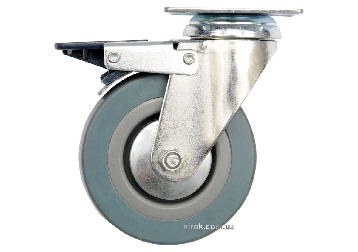 VOREL Колесо до візка Ø=100мм, b=26мм , сіра гума з оберт. опорою і гальмом; h=134м навант-45кг  | 8