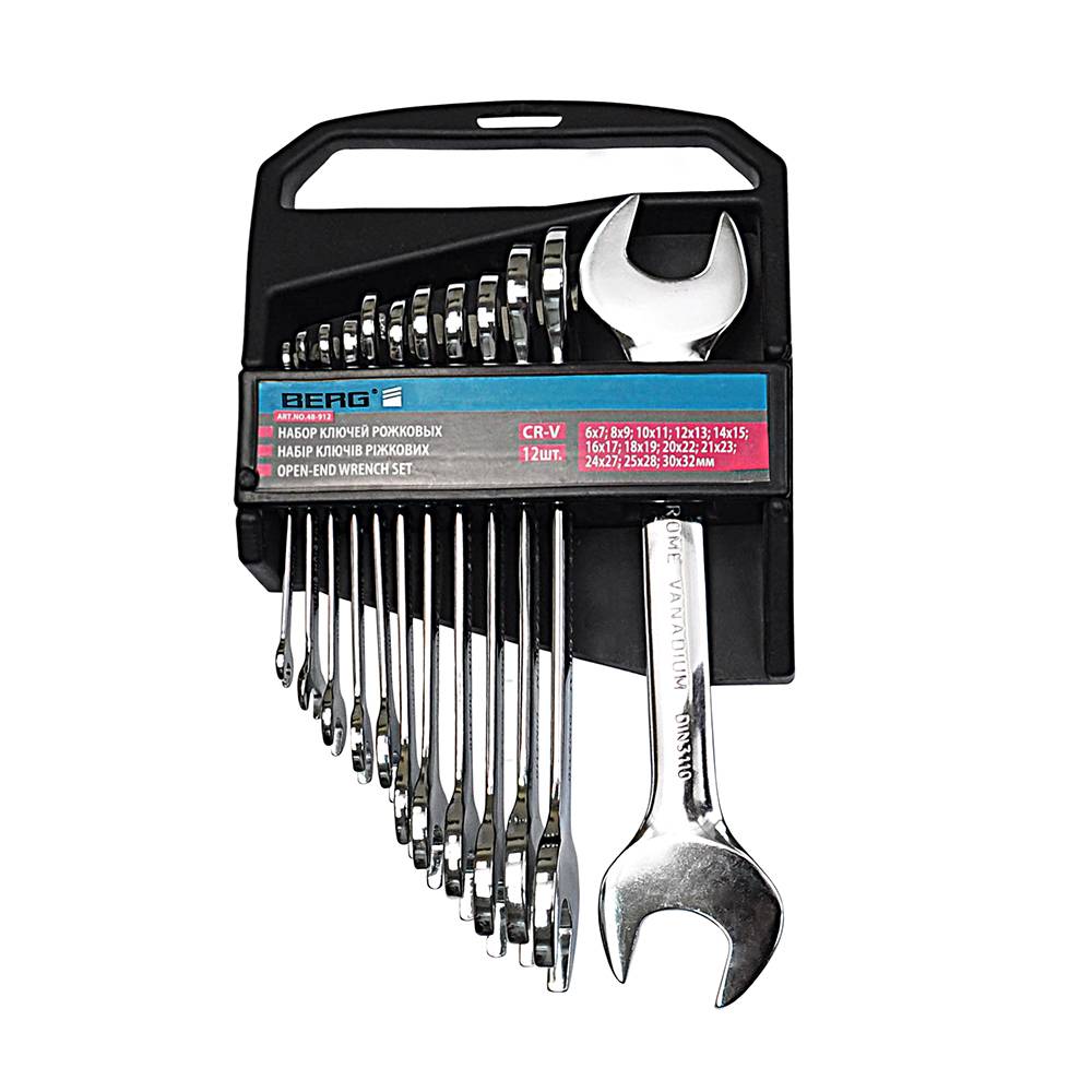 Набір ключів ріжкових, Cr-V, 12 шт. (6-32 мм) Berg | 48-912