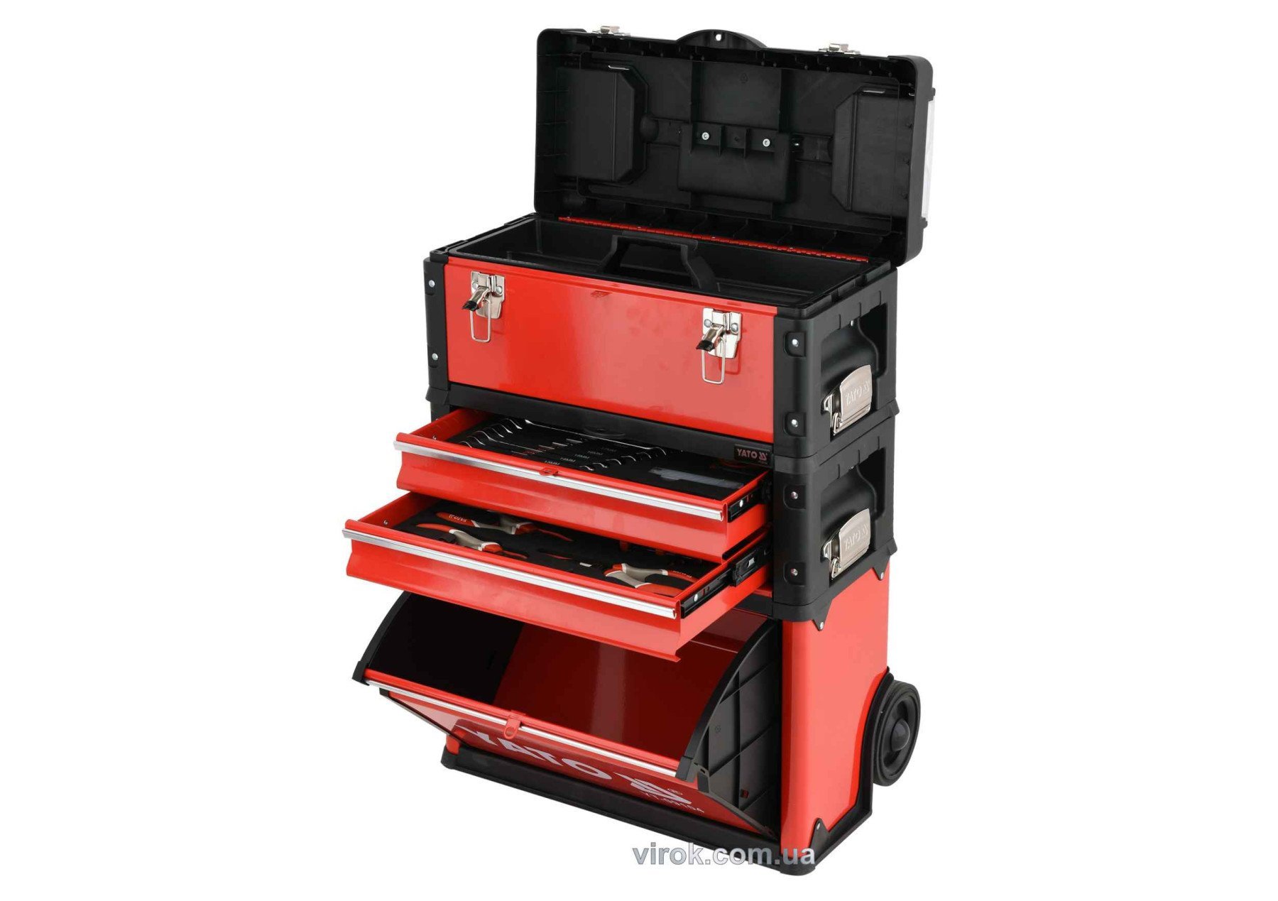 YATO Валіза-візок з інструментами YATO 3 секції, на 2-х колесах з висувною ручкою, 78 шт.  | YT-0910