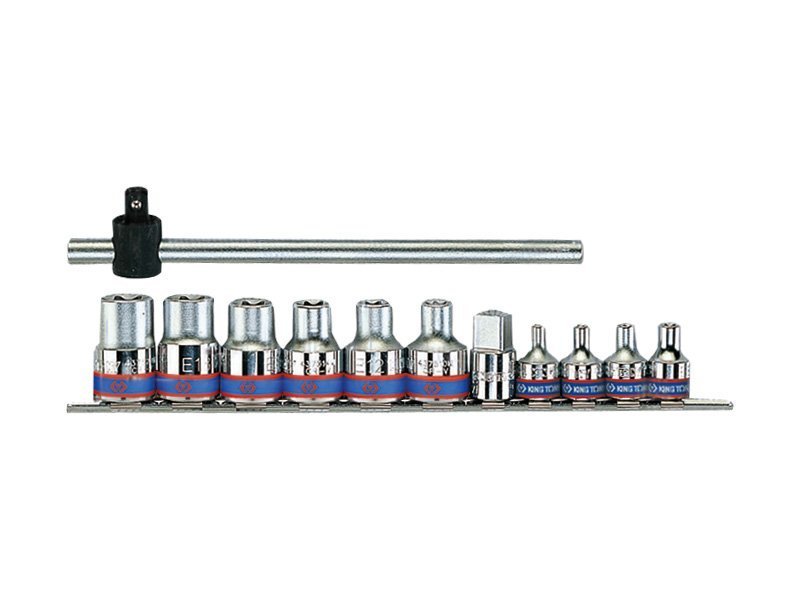 KING TONY Набор "Е" головок 3/8" и 1/2" 12ед (Е4-Е20, вороток, переходник) на планке | 7112PR